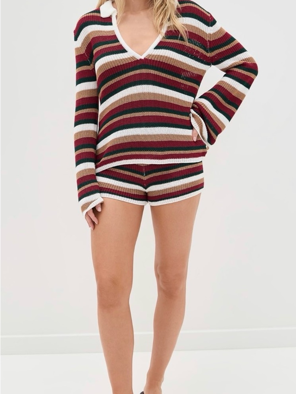 SEVEN WONDERS Striped Benson Knit SET - Red, Green, Tan, White